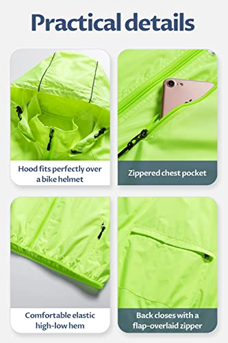 Image of CREATMO US Men's Packable Waterproof Running Rain Coats Reflective Cycling Jacket Windbreaker With Removable Hood