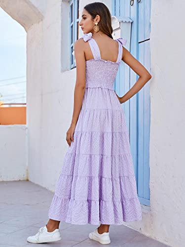 Floerns Women's Floral Print Tie Strap Square Neck Ruffle Boho Maxi Dress A Lilac Purple M #TOP1