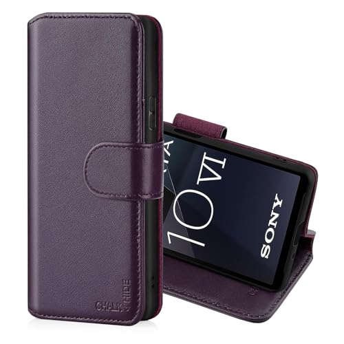 CHALK & HIDE Genuine Leather Wallet Case for Sony Xperia 10 VI (2024), Aubergine