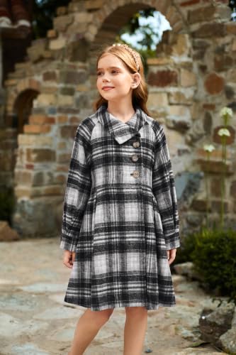 Image of GRACE KARIN Girls Dress Coat Kids Wool Lapel Long Button Jackets Fall Winter Outerwear Peacoat with Pockets 5-12Y