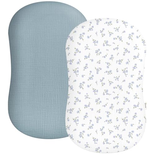 Image of Muslin Baby Lounger Cover 2 Pack, Soft Breathable Newborn Lounger Pillow Cover for Boys Girls Infant (Bluebell Bloom)
