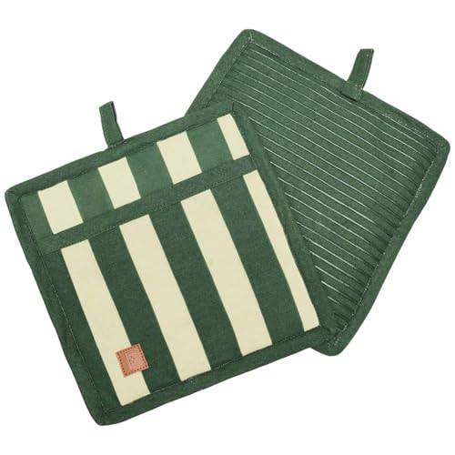 Folkulture Pot Holders for Kitchen | Pack of 2 (8x8) Ribbed Soft Silicone Hot Pads for Kitchen | 100% Cotton Cute Oven Pot Holders Set | Heat Resistant | Machine Washable | Non Slip | Matcha