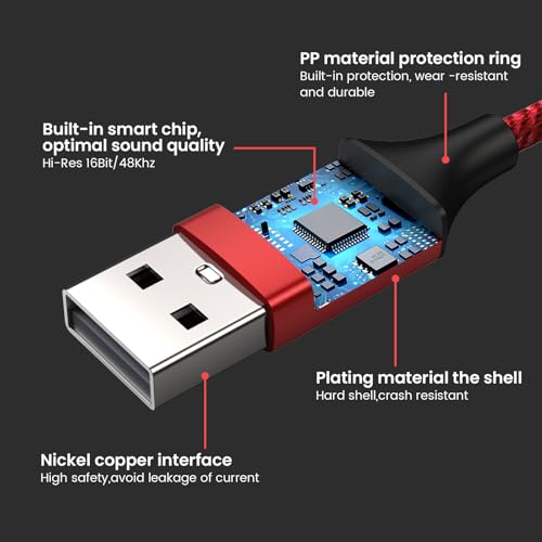Image of MOSWAG USB to 3.5mm Jack Audio Adapter,USB to Aux Cable with TRRS 4-Pole Mic-Supported PC to Headphone AUX Adapter External Sound Card for PC PS4 PS5 and More (0.65Ft /20cm(3pack), Red)