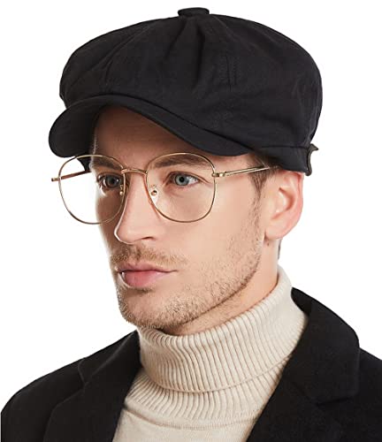 Clakllie Casquette plate Newsboy Driving Casquette plate pour homme en coton casquette plate casquette unie Gatsby Ivy Béret 8 panneaux Peaky Bakerboy Hat Shelby Bonnet, H-BL42-Black, taille unique Cover