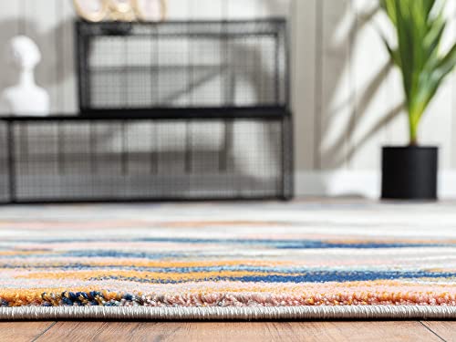 Abani Rugs Orange & Blue Contemporary Abstract Area Rug Contemporary Style, Porto Collection | Turkish Made Superior Comfort & Construction | Stain Shedding Resistant, 5'3" X 7'6" Rectangle #TOP6