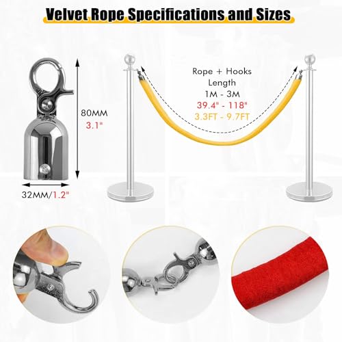 GFLPSQIA Corda de veludo controle de multidão vermelha, 1 4 6 pacote com 8 barreiras de corda de cin