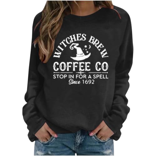 Halloween Sweatshirts for Women Witch Brew Coffee Loose Crewneck Shirts - image 2