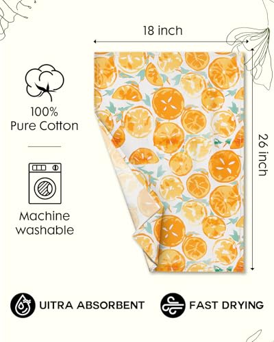 Image of Miss Adola 150GSM Flour Sack Kitchen Towels Set of 2, Lemon | 18 inchx26 inch, Lightweight, Lint-Free, Pure Cotton, Decorative, with Hanging Loop, Absorbent, Softer after Wash, Giftable Package