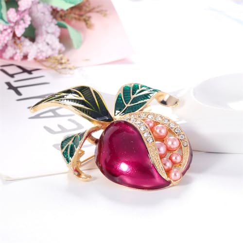 Image of Pearl Pomegranate Brooch - Colorful Oil Drop Rhinestone Pearl Pomegranate Pin, Stylish and Cute Red Fruit Enamel Lapel Pin, Women's Fashion Accessory