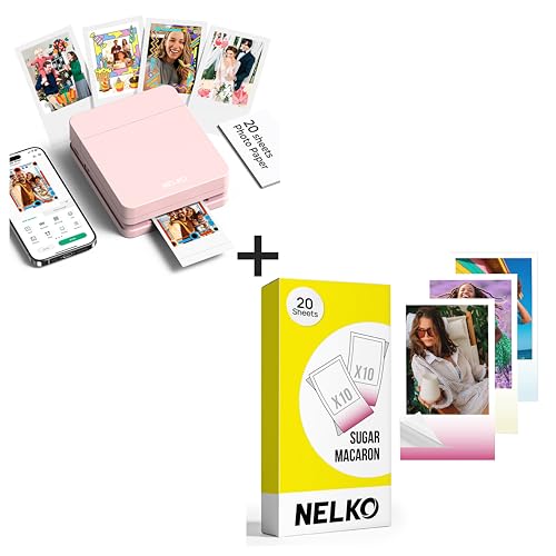 Nelko Photo Printer, PP01 Color Mini Photo Printer, Instant Smartphone Inkjet Sticker Printer for iOS & Android, Sticky-Back Photos, Picture Printer w