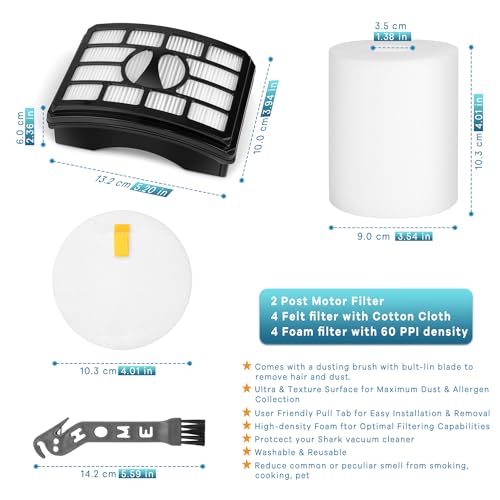 Image of NV500 Filters for Shark Rotator Pro Lift Away NV500, NV501, NV502, NV503, NV505, NV510, NV520, NV552, UV560, Replace Part # XFH500 & XFF500, 2 HEPA Filters + 4 Foam Felt Filters Kit