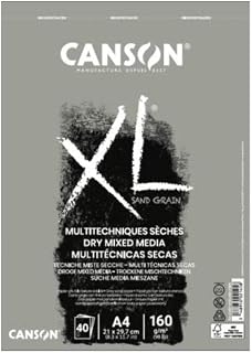 CANSON XL Sand Grain Dry Mixed Media 160gsm Paper A4 Grey Landscape Drawing Pad with Sandpaper-Like Finish, Spiral-bound with 40 Sheets, Ideal for Professional Artists & Students