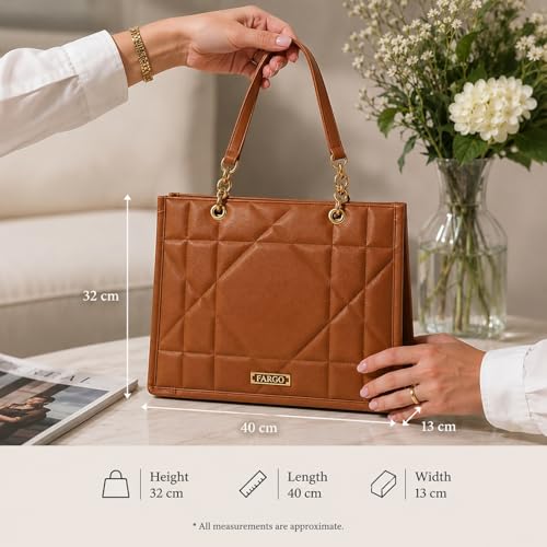 Image of Fargo Matrix Tote Bag for Women | Vegan Leather Handbag with 15-Inch Laptop Compartment, Smooth Zip | Stylish Office, College & Daily Use Tote | Made in India