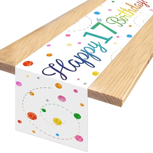 Tischläufer 17 Geburtstag Bunt,Bunt Happy 17th Birthday Tischband,Happy 17 Birthday Tischdecke,17. Tischläufer Geburtstag Mädchen,für Junge Mädchen Table Runner Birthday Dekoration,180 X 35 cm