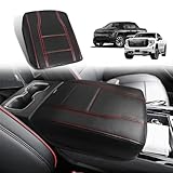 BestEvMod Center Console Armrest Pad Cover Compatible with Chevrolet Silverado EV RST WT LT/GMC Sierra EV 2026 2025 2024 Extra Soft Microfiber Leather Protector Seat Armrest Cover (Black/Red Stiching)