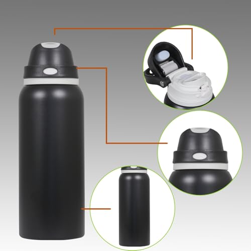 Image of FreeSip Gym Water Bottle with Straw & Chug Lid - Leak Proof Push Button Opening, BPA Free, Large Capacity Sports Bottle with Carry Handle (Black 33 OZ, 1000 ml)