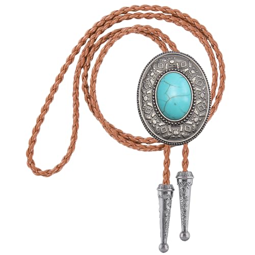 Image of GelConnie Native American Bolo Tie Rodeo Cowboy Leather Necktie Western Necklace Costume Accessories for Men,Women