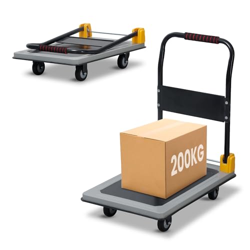 Image of Robustt 200 Kg Heavy-Duty Metal Foldable Platform Trolley (Grey) | Hand Truck with 360 Rotating Wheels & Cushioned Grip | Material Handling Cart for Home, Office, Warehouse & Industrial Use