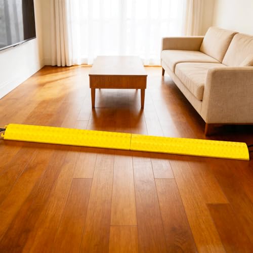 Image of 2 Pack Yellow Drop Over Cable Cover Ramp 40 x 5.3 x 0.9 Inch, Heavy Duty Cable Hose Protector Ramp with 1 Channel, High Load Capacity for Indoor Use, Office, Warehouse & Event Areas