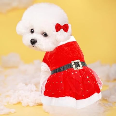 Pet Christmas Dress with Bow Hairband Cover