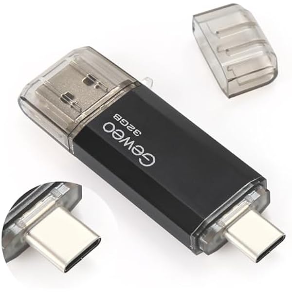 Pamięć USB 32 GB, pendrive USB 2.0 pendrive 32GB 2 w 1 OTG USB C Memory Stick dla smartfonów z systemem Android, Windows, Android, PC, tabletów i innych urządzeń USB lub typu C (czarny)
