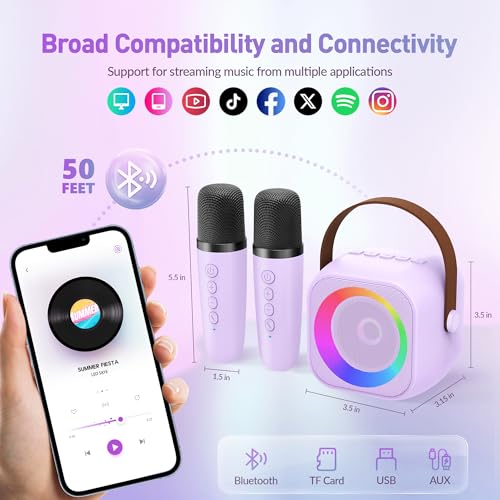 Image of Karaoke Machine for Kids Adults, Karaoke Toys Gifts for Girls Boys, Portable Bluetooth Speaker with Wireless Microphone, Birthday Gifts for Girls Boys Ages 4, 5, 6, 7, 8, 9, 10, 12+ Years Old