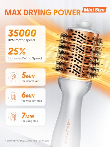 SHEGLAM Hair Mini Blow Dryer Brush, Travel Dual Voltage 120V-240V Hot Air Brush Styler, 35000 RPM Hair Dryer Brush with 2 Heat Settings for Smooth Anti-Frizz Blowouts, Adds Shine, Volume & Fullness - Image 5