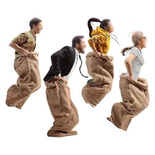 Potato Sack Race Bags Sports Day Kit Adults Sack Racing Game Sacks 3 Legged Relay Race Outdoor Lawn Games Large Burlap Bags Burlap Hessian Jute Sacks for Kids and Family Activity