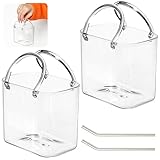 2er Set Gläserset, 750ML Gläser Handtasche Klare Weingläser mit Griff für Damen Dekorative Handgemachte Modern Quadratisch Glasweinflasche Deko für Fruchtsaft Tee Blüten Kleine Fische