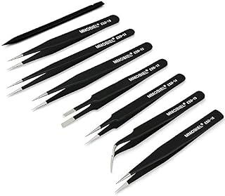 MMOBIEL 7 x Industrial Precision ESD Tweezers Anti-Static Stainless Steel for Electronics Tools, Jewelry, Computer, Laboratory Work and Hobbies etc.