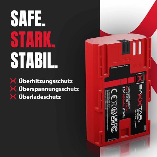 Baxxtar Akku Ersatz für Canon LP-E6N LP-E6 EOS 5D Mark II-IV, 2400mAh – Ansicht 2