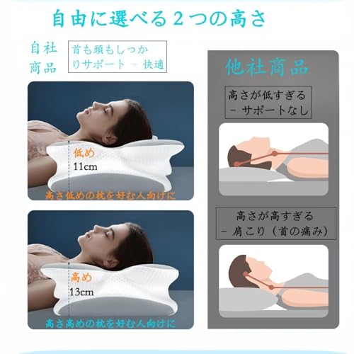 VBXBKC 枕 首が痛くならない 安眠 まくら 低反発枕 安眠枕 快眠枕 頭・首・肩を支える 肩がラク よく眠れる 中空設計 腕サポート 仰向け寝 横向き寝 うつぶせ寝 低め・高め二段階高さ調整可 pillow 通気性 洗える枕カバー カバー洗濯可 父の日/母の日 誕生日/クリスマス プレゼント グレー [5]