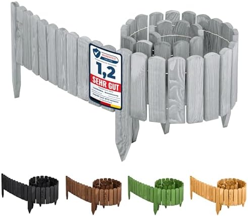 Garronda 200x10 cm Rasenkante Beeteinfassung Holz Grau GD-0046 | Flexibel formbar, als Rollborder, Beetumrandung, Beetbegrenzung und Gartenzaun für Rasen, Rabatten, Wege und Garten