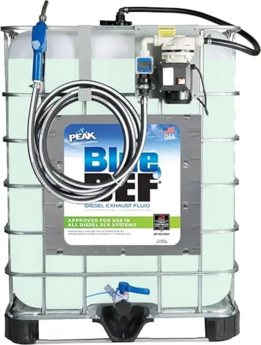BlueDEF Fluid Tote Pre-Filled with 200 Gallons of Premium Diesel Exhaust Fluid - Heavy Duty 110V Electric Powered Metered Pumping System Installed - 20ft. Dispensing Hose - Auto-Shutoff Nozzle