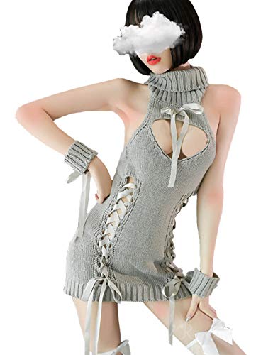 Image of Japan Style Women's Virgin Killer Cosplay Pullover Sleeveless Knitted Bandage Hi Low Anime Sweater Vest Top
