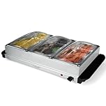 Crystals 300W Stainless Steel Electric Food Warmer 3 Pans with Clear Lids Buffet Server Hot Plate Tray