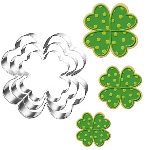 UKoosien 4 Leaf Clover Cookie Cutter Set-Size 3.5" 2.6" 2"-3 Piece-Cookie Cutters for St. Patrick's Day Spring Party Decorations