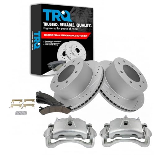 Image of TRQ Rear Ceramic Brake Pad Performance Rotor & Caliper Kit Compatible with GM Dually