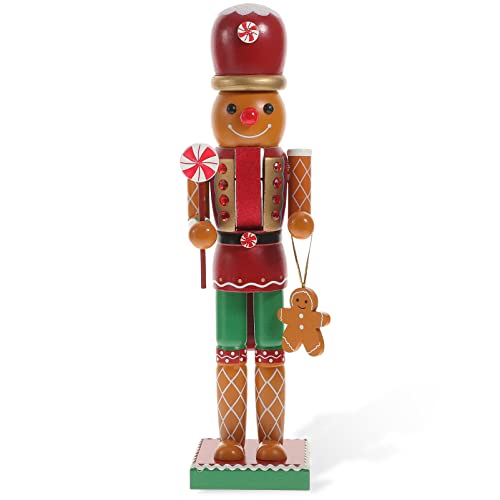 Christmas Nutcracker Figure Ornament 35CM Wooden Nutcracker Decorations Handmade Gingerbread Man for Festival Party Outdoor Xmas Collects