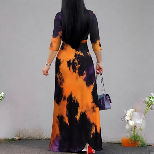 Image of PinkPatty Women's Print Maxi Dresses 3 /4 Sleeve Flowy Long Dress V Neck Wrap Tie Waist Sundress
