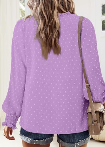 BETTE BOUTIK Women Boho Long Sleeve Shirts Dressy Casual V Neck Fall Fashion Tops Swiss Dot Flowy Blouses