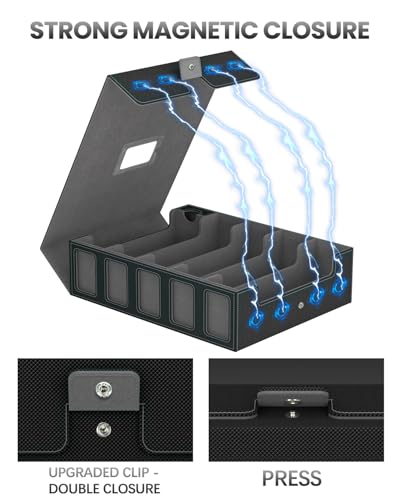 Image of Trading Card Storage Box Gomyrod, 5-Row Card Case with Commander Display & Portable Handle, 4200+ MTG Deck Box Compatible for MTG /TCG /Magic Cards, 30 Colorful Divider, 8 Card Supporters (Black & Grey)