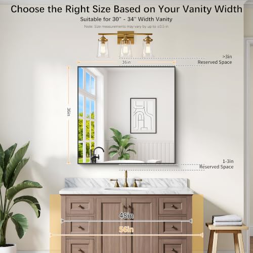 Image of DESBING 36 inch x 36 inch Bathroom Mirror, Black Metal Frame Wall Mirror | HD Image,Shatterproof Decorative Square Vanity Mirror for Bedroom Bathroom Living Room Entryway Horizontal or Vertical