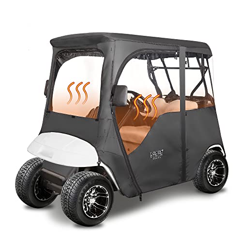 10L0L Copertura per carrello da golf Deluxe per 2 passeggeri per EZGO TXT, copertura antipioggia impermeabile antivento, finestre trasparenti su 4 lati e porta con cerniera avvolgibile - Nero Cover