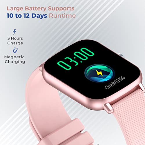 Image of pTron Force X10e Smartwatch with 1.7 inch Full Touch Color Display, 24 /7 Heart Rate, SpO2, Multiple Watch Faces, 10-12 Days Runtime, Sleep /Health /Fitness Trackers & IP68 Waterproof (Pink), Free Size