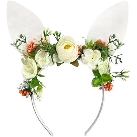 Bnikion Easter Bunny Ear Headband with Flowers Cover
