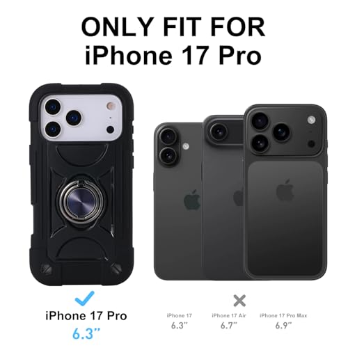 Image of MARKILL Compatible with iPhone with Built-in 360Rotating Ring Stand, Military Grade Drop Protection Full Body Rugged Heavy Duty Case Durable Cover (Black, iPhone 17 Pro)