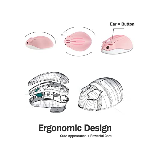 Image of Wireless Bluetooth Cute Animal Hamster Mouse - 1200DPI 3-Button Portable Cordless Mouse for Ipad Pro Laptop PC Mac Notebook Computer Tablet (Pink)