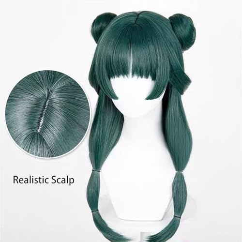 Maomao perruque cosplay verte longue avec chignons en cheveux synthétiques d'Halloween - 2