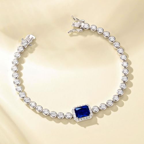 FANCIME 9 * 7mm Emerald Cut Birthstone Tennis Bracelet Bezel Setting Fine Jewelry Wedding Bridal Prom Birthday Gift for Women Her, Length 7.2 Inch2